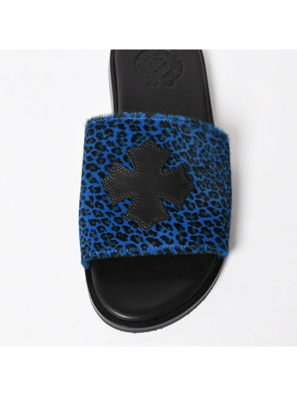 Chrome Hearts CH Slide CH Plus Patch Calf Hair Sandals Miami Exclusive Blue